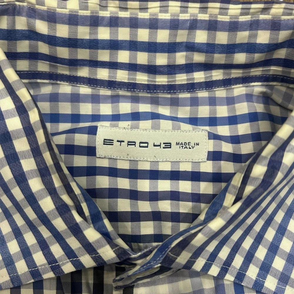 Etro Mens Shirt Size 43 Gingham‎ Check Long Sleeve Button Down Shirt